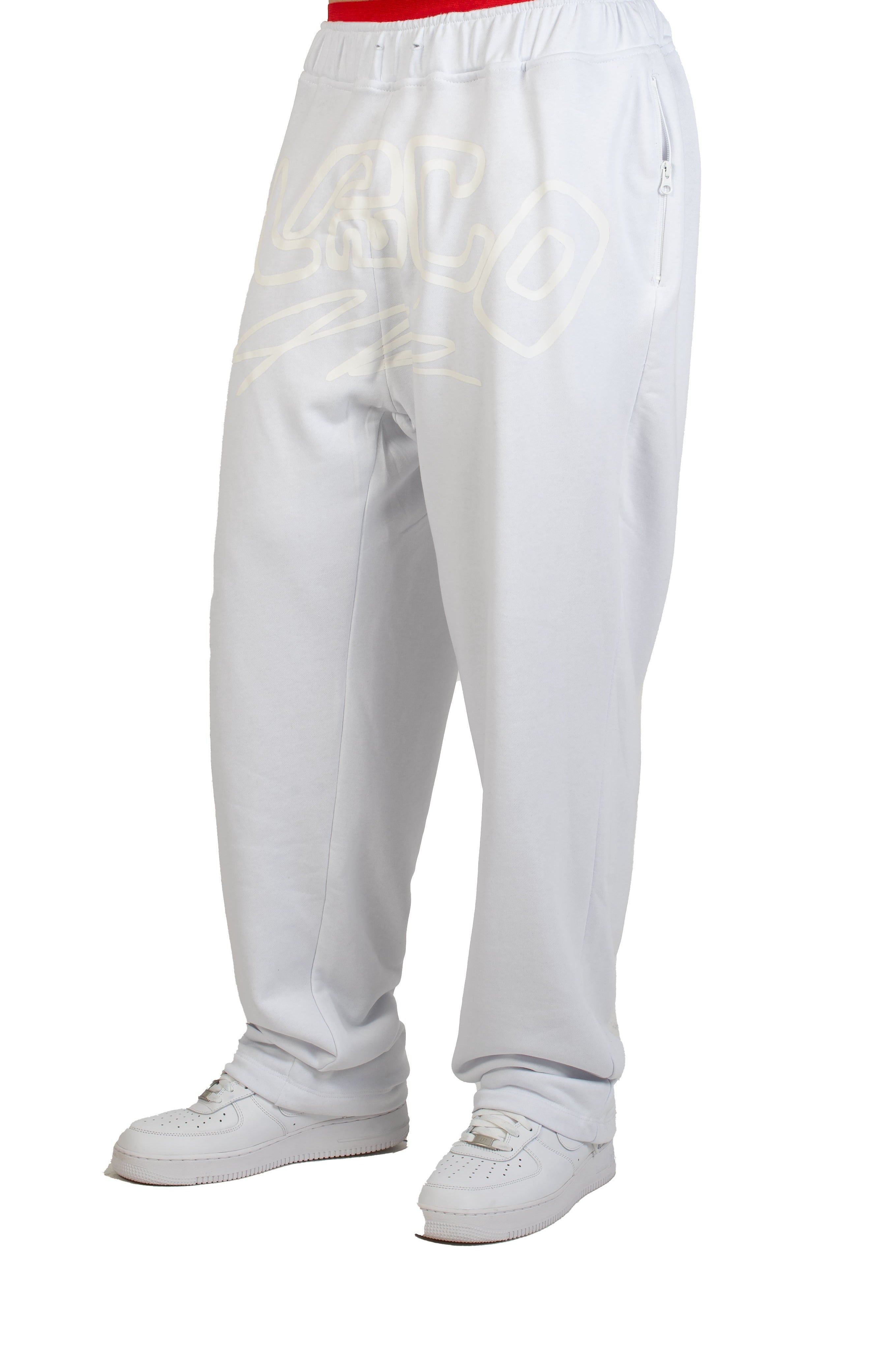 White baggy track clearance pants